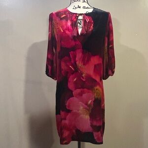 Johnny Was Vesna Velvet Split Round Neck Elbow Puff Dress